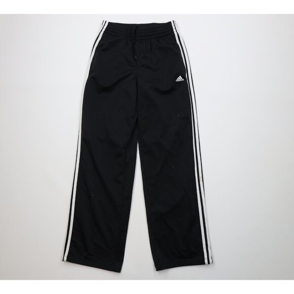 Vintage Y2K Adidas Mens Medium Spell Out Striped Wide Leg Sweatpants Pants Black